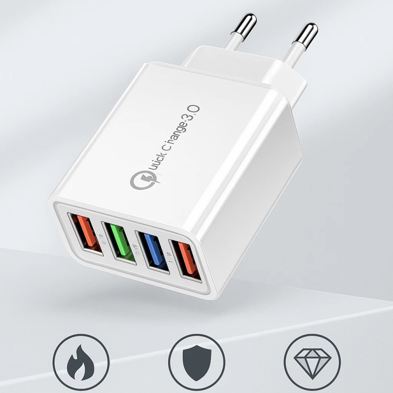4-Port USB Schnellladegerät QC 3.0 Netzteil Adapter 5V/3.1A – Weiß