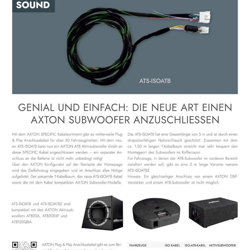 AXTON ATS-ISOATB2 SPECIFIC P&P Anschlusskabel 2m ATB-Subwoofer