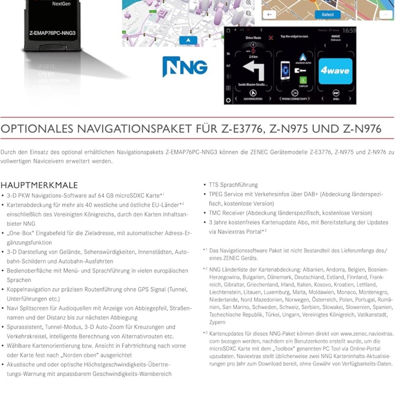 Z-x76 Prime 64 GB SD-Karte EU-Karte für PKW