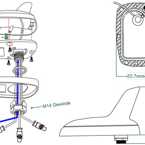 Aktive Antenne Shark AM/FM/DAB+/GPSUniverselle Dachantenne in Haifischflossen-O