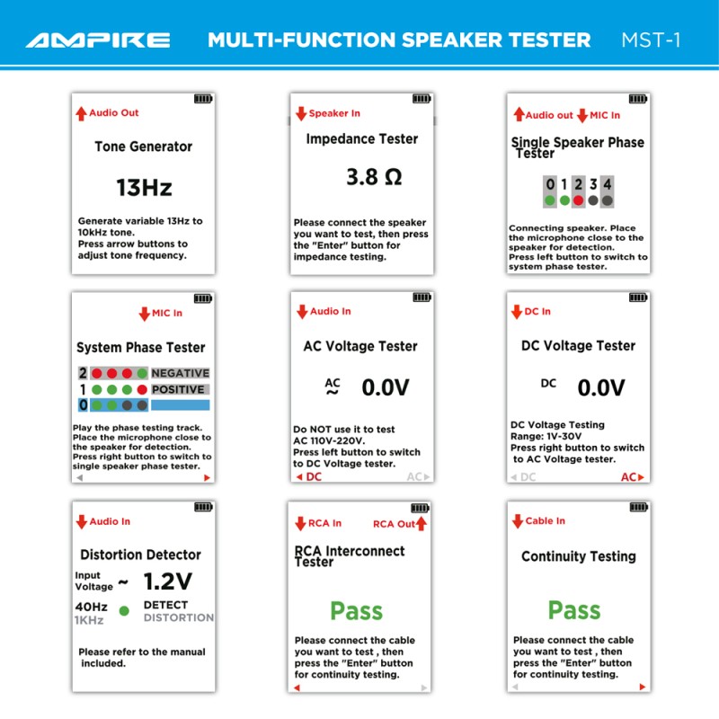 AMPIRE Multifunktions-Audiotestgerät für den Einbauprofi