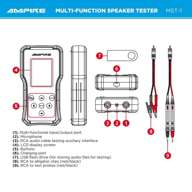 AMPIRE Multifunktions-Audiotestgerät für den Einbauprofi
