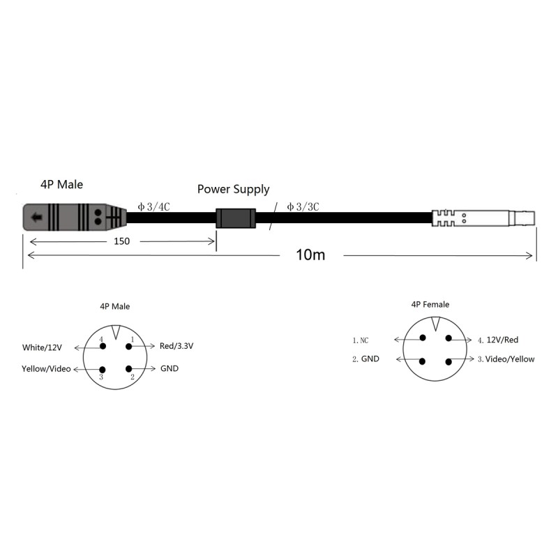 AMPIRE Anschlußkabel 4-pol. Mini-DIN, mit 3.3V Netzteil, 10m