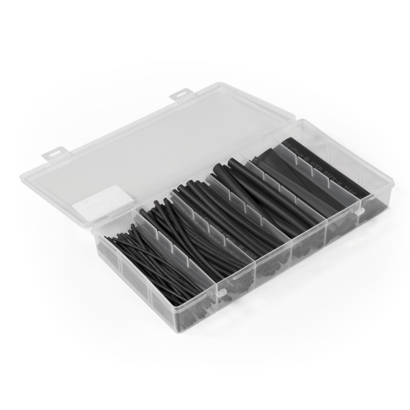 Schrumpfschlauch-Set, 100-teilig in Sortimentsbox, schwarz