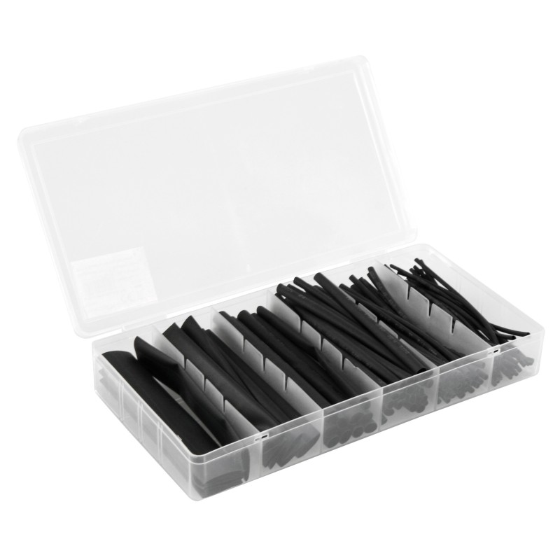 Schrumpfschlauch-Set, 100-teilig in Sortimentsbox, schwarz