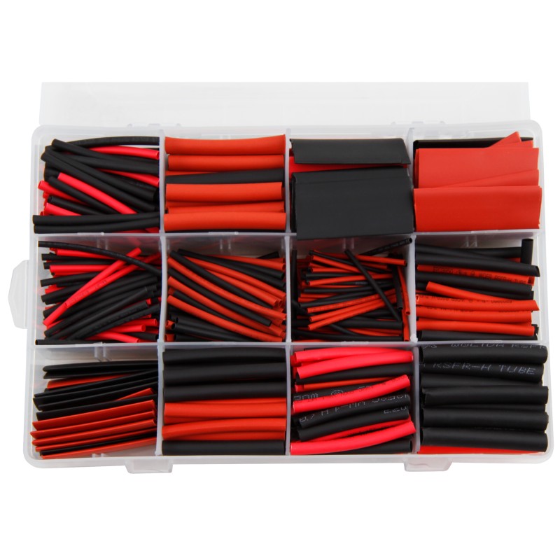 Schrumpfschlauch-Set, 560-teilig in Sortimentsbox, rot / schwarz