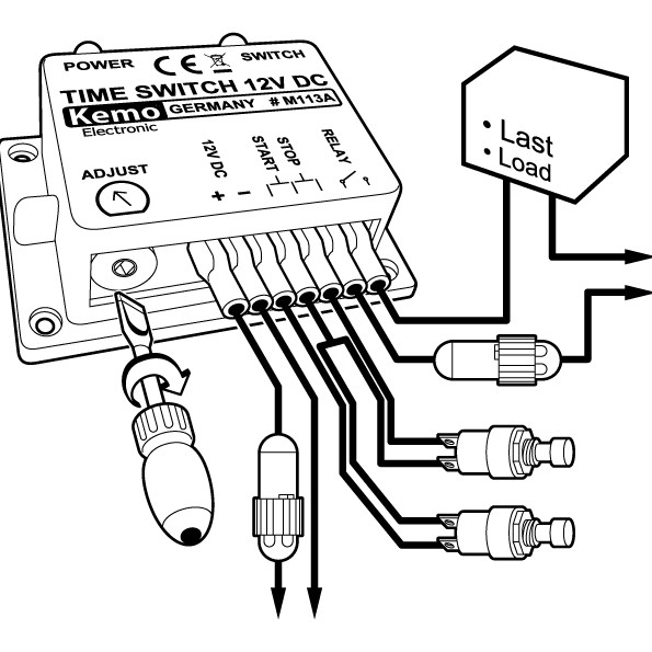 Zeitrelais Zeitschalter 12V DC max 3A einstellbar ca. 2sek - 23Min M113A Kemo
