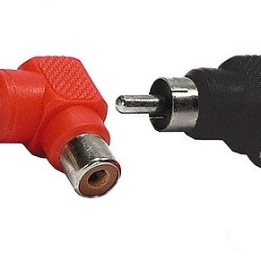 Cinch Adapter 1x Cinch Stecker an 1x Cinch Buchse 90° abgewinkelt Schwarz und Ro