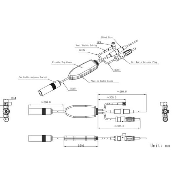 Antennensplitter AM/FM DAB 30cm SMB(f)