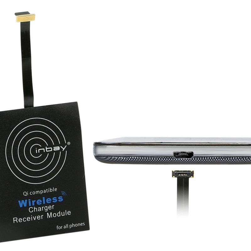 Inbay® Universaler Induktiver Qi-Ladeempfänger Micro USB-Anschluss unten