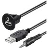 USB/AUX Einbaubuchse mit 60cm Kabel, 3.5mm Klinke