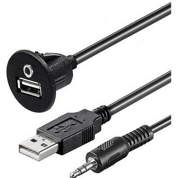USB/AUX Einbaubuchse mit 60cm Kabel, 3.5mm Klinke