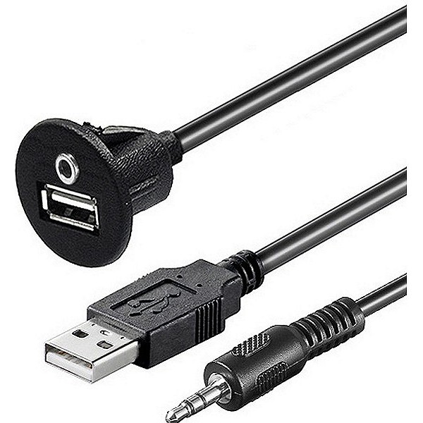 USB/AUX Einbaubuchse mit 60cm Kabel, 3.5mm Klinke