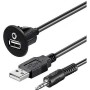 USB/AUX Einbaubuchse mit 60cm Kabel, 3.5mm Klinke