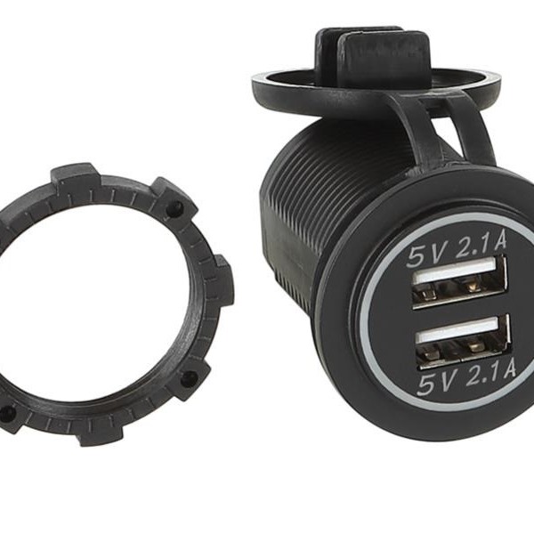 USB Ladeadapter 12V/24V USB-A 2x5V 2.1A LED blau