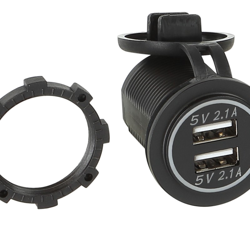 USB Ladeadapter 12V/24V USB-A 2x5V 2.1A LED blau