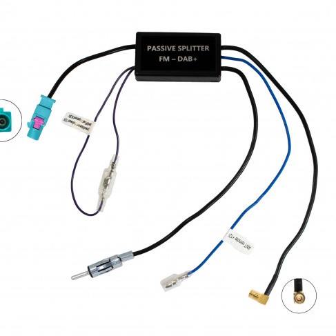 Passiver Antennensignal-Verteiler zwischen AM/FM und DAB+ mit Phantomseinspeisun