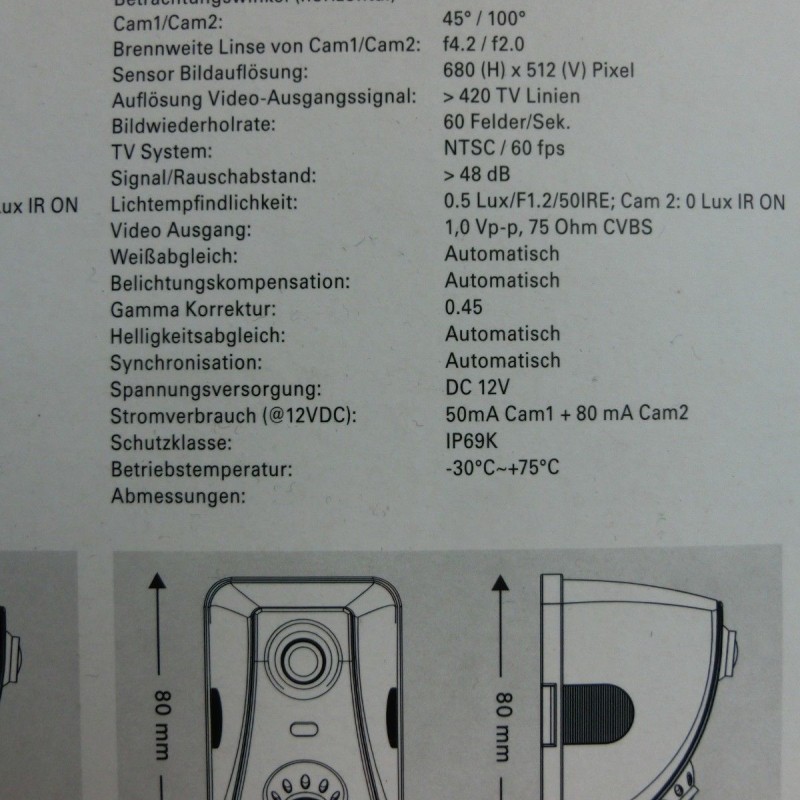 ZENEC ZE-RVSC200-MK2 Doppellinsen-Rückfahrkamera für Reisemobile