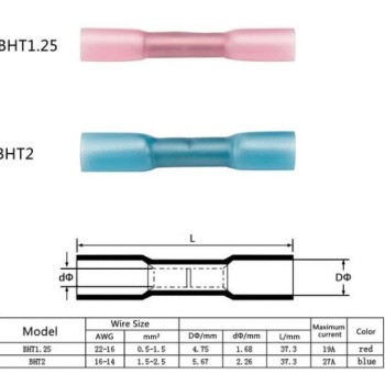 Stoßverbinder mit Schrumpfschlauch set Vollisoliert Blau und Rot