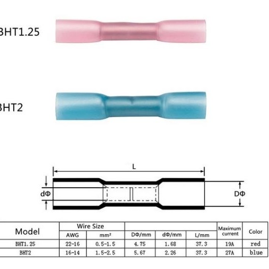 Stoßverbinder mit Schrumpfschlauch set Vollisoliert Blau und Rot