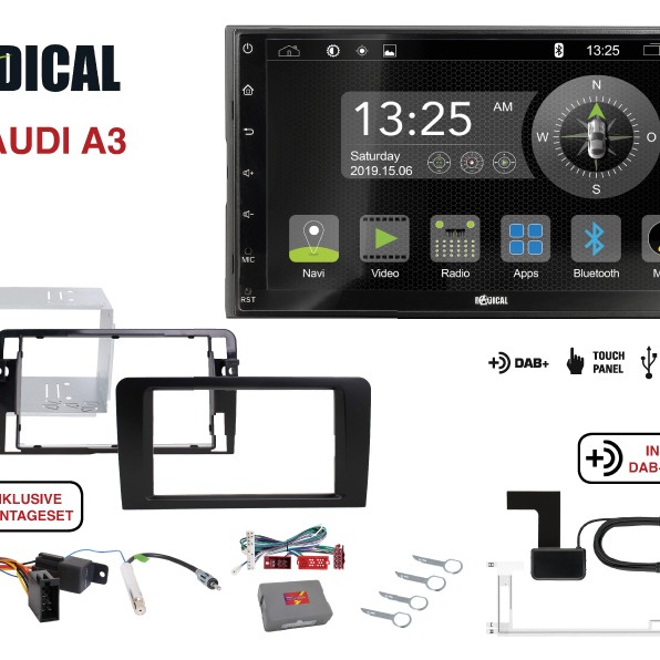 Radical R-D211 2-DIN DAB+ mit Montageset für Audi A3 Vollaktiv