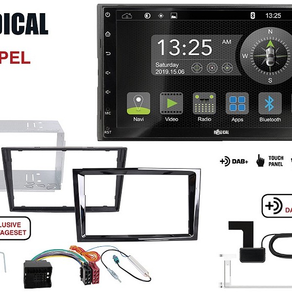 Radical R-D211 2-DIN DAB+ Montageset für Opel schwarz glänzend PIANO