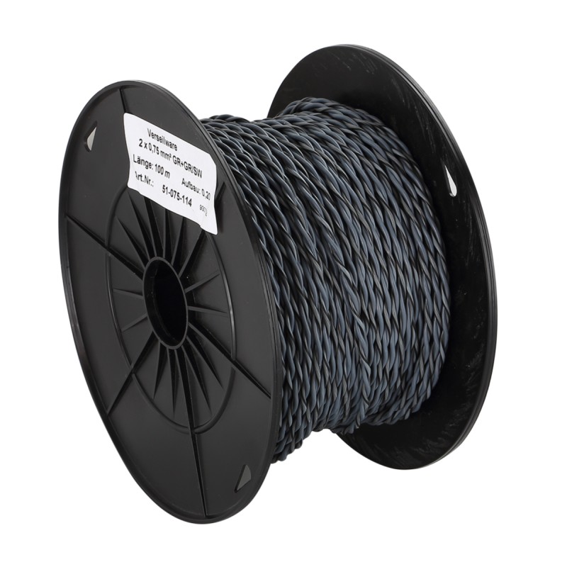 Verdrillte Kabel 2x0.75mm² grau/grau-schwarz