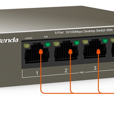 Tenda TEF1105P-4-63W 5-Port 100 MBit/s Desktop Switch mit 4-Port PoE