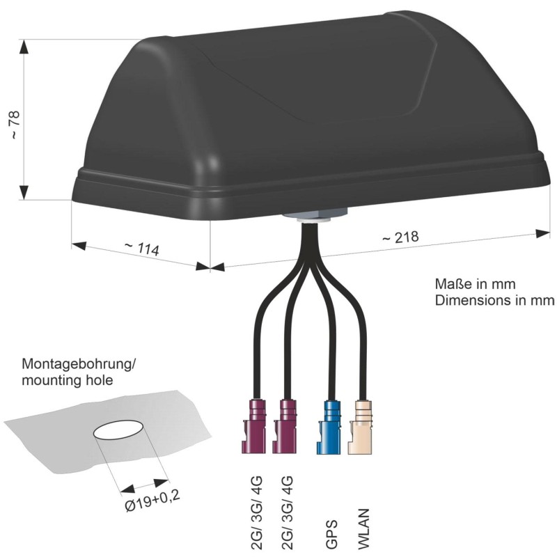 ATTB 4736.08 Kombiantenne aktiv - LTE (MIMO), WLAN, GPS/Glonass