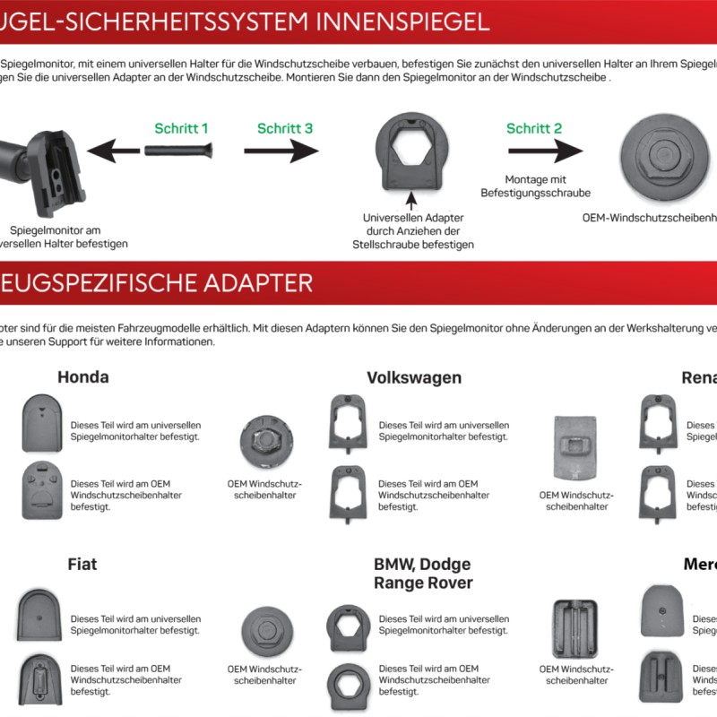 Spiegelmonitor Scheibenhalter universal