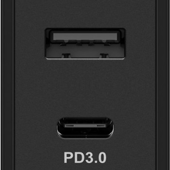 230V Netzteil mit USB-A & USB-C Buchsen, 30 Watt, schwarz