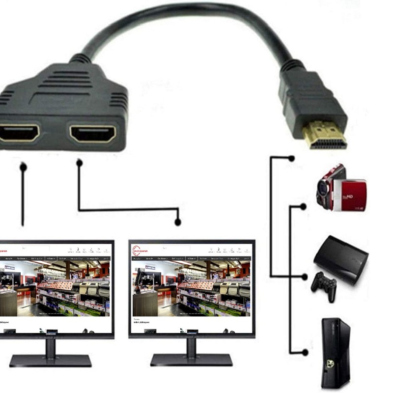 1080i HDMI Splitter 1 Male auf 2 Female Buchse Verteiler Adapter Kabel Schwarz