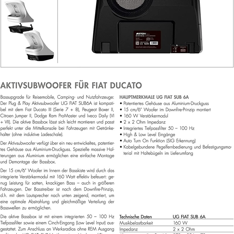 ETON FIAT-SUB6A Upgrade Aktiv-Subwoofer FIAT Ducato Serie 8
