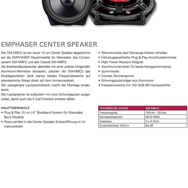 EMPHASER EM-MBC2 10 cm Center Lautsprecher für Mercedes