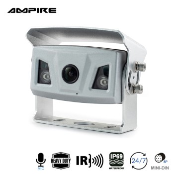 Ultra-Weitwinkel Rückfahrkamera, silber, IP69K, Heckeinbau, 15m Kabel