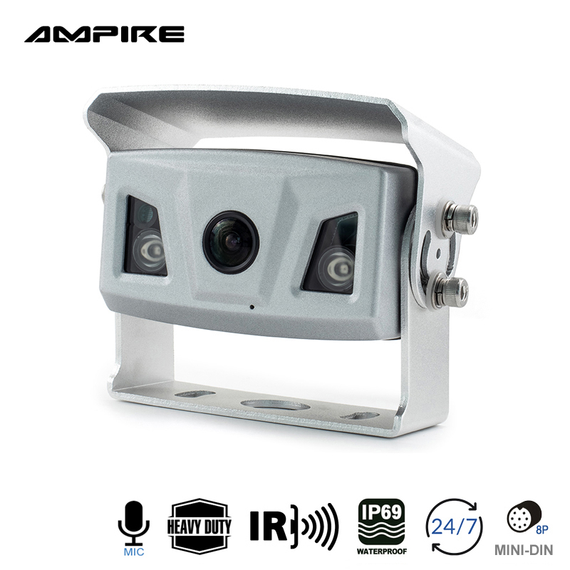 Ultra-Weitwinkel Rückfahrkamera, silber, IP69K, Heckeinbau, 15m Kabel